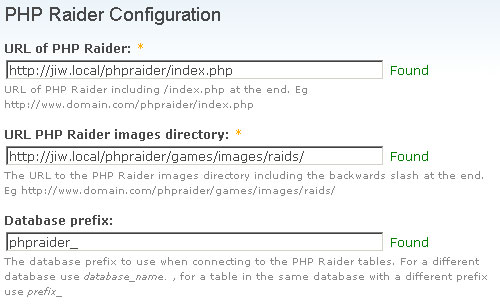 PHP Raider configuration screen